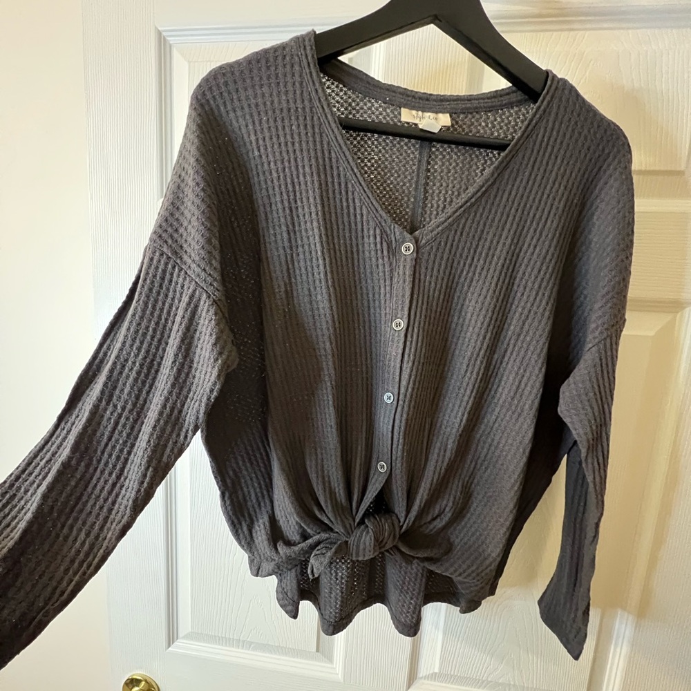 Waffle-knit long-sleeve top